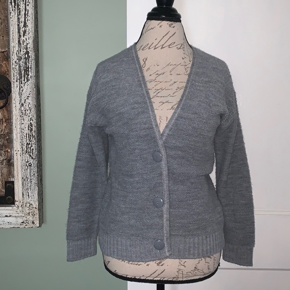 𝅺EXPRESS Textured Knit Cardigan Sweater - Gray - Picture 1 of 12